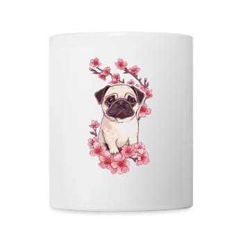 Mops mit Blüten - Tasse - Weiß - Vorne