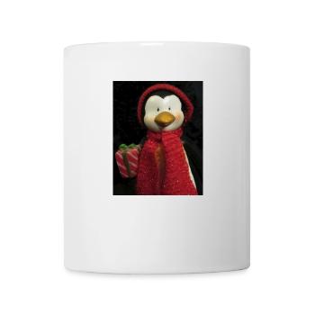 Pingouin avec chapeau, écharpe et cadeau - Mug blanc - blanc - Devant