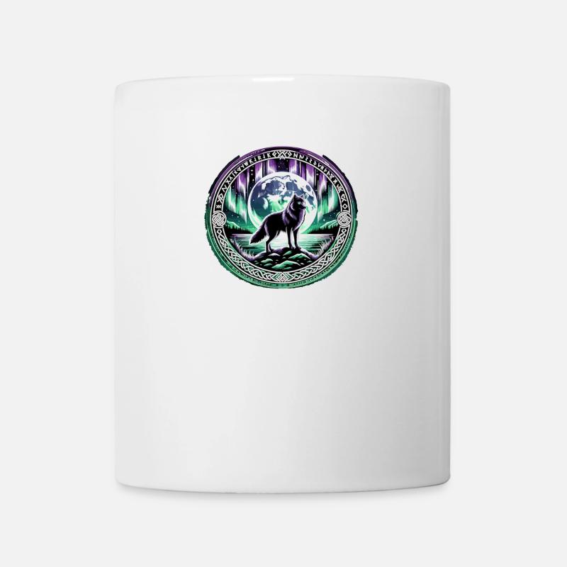Mystischer Wolf Nordlichter Emblem - Viking - Tasse - Weiß