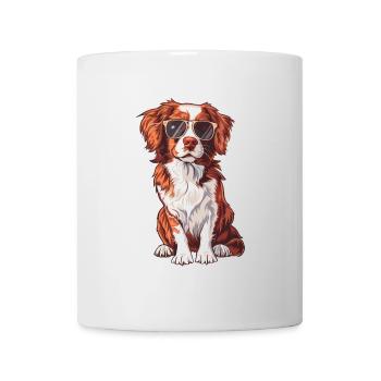 Epagneul Breton, Brittany dog, Hund, Sonnenbrille - Tasse - Weiß - Vorne