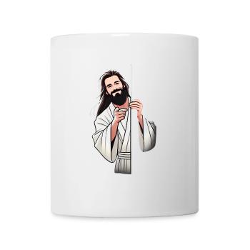 Homme barbu amical pointant Design - Mug blanc - blanc - Devant