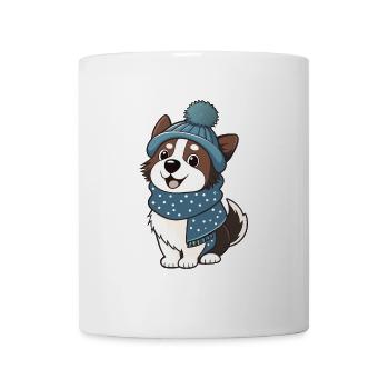 Cute dog with scarf and bobble hat. - Mug - white - Front