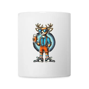 Cooles Rentier mit Bier Cartoon Design - Tasse - Weiß - Vorne