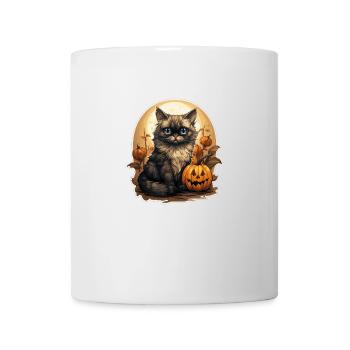Chat avec citrouille à Halloween - Mug blanc - blanc - Devant