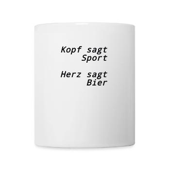 Kopf sagt Sport, Herz sagt Bier - Tasse - Weiß - Vorne