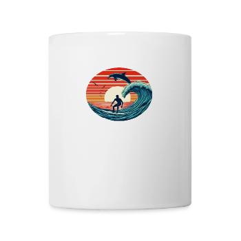 Surfer mit Delfin im Sonnenuntergang - Tasse - Weiß - Vorne
