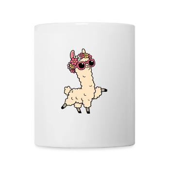 Comic Llama Alpaca Flower Sunglasses Hippie - Mug - white - Front
