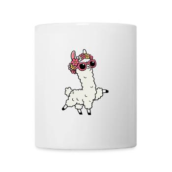 Comic Llama Alpaca Flower Sunglasses Floral Wreath - Mug - white - Front