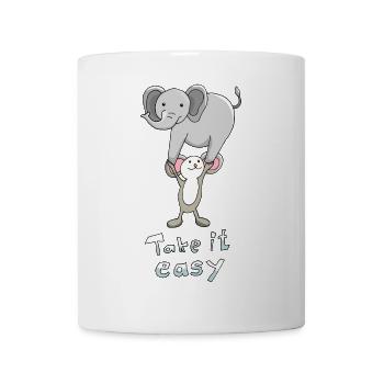 Maus trägt Elefant "Take it easy" positiver Spruch - Tasse - Weiß - Vorne