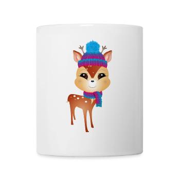 cute little deer with bobble hat and scarf - Mug - white - Front