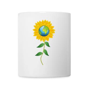 Planet Erde und Sonnenblume - Tasse - Weiß - Vorne