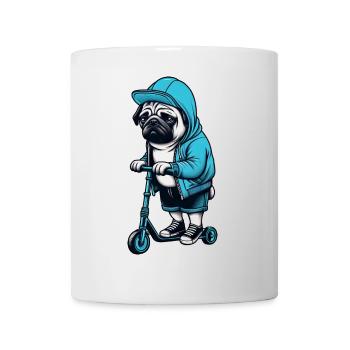 Lustiger Mops auf Roller Comic Cartoon Cool Hund - Tasse - Weiß - Vorne