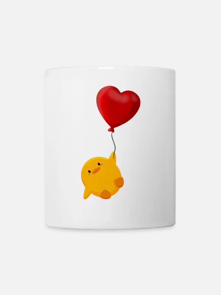 Süßes Küken schwebt an Herz Luftballon - Tasse - Weiß