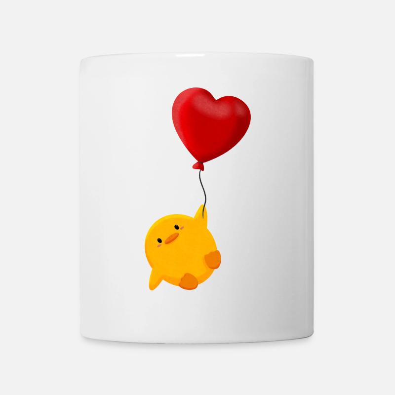 Süßes Küken schwebt an Herz Luftballon - Tasse - Weiß