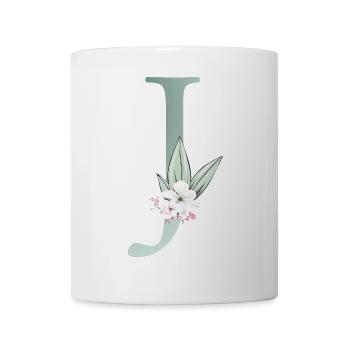 J Monogram, Floral, Personnalisable - Mug blanc - blanc - Devant