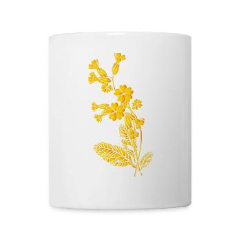 Schlüsselblumen Skizze – Monochrome Illustration - Tasse - Weiß - Vorne