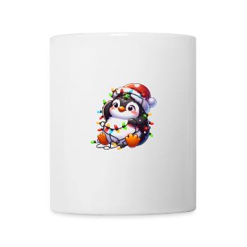 Pingouin de Noël maladroit avec des guirlandes lumineuses - Mug blanc - blanc - Devant