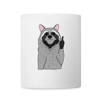 Le raton laveur mignon montre un cadeau de doigt du majeur - Mug blanc - blanc - Devant