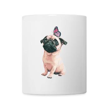 Mops mit Schmetterling - Tasse - Weiß - Vorne