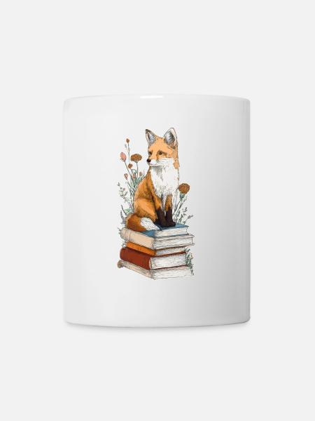 Fuchs auf Bücherstapel - Tasse - Weiß