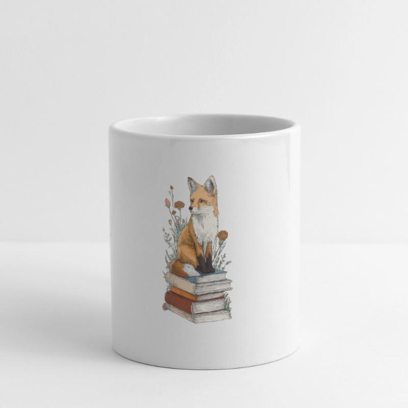 Fuchs auf Bücherstapel Tasse