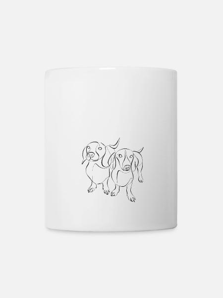 Dachshund, Dackel, Teckel, Rauhaardackel Line Art - Kop/krus - hvid
