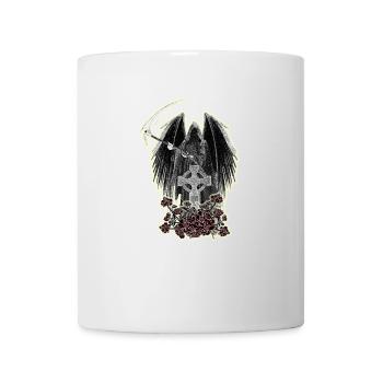 Grim Reaper,keltisches Kreuz und Rosen mit Schein - Tasse - Weiß - Vorne