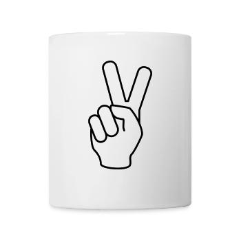 Hand des Friedens V Zeichen zwei Finger hoch - Tasse - Weiß - Vorne