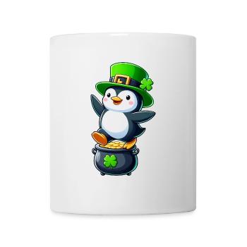 St. Patrick's Day Pinguin Zylinder Kleeblatt - Tasse - Weiß - Vorne