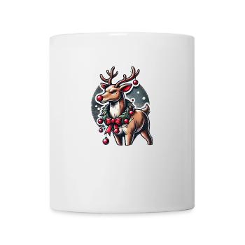 Rentier mit Weihnachtskranz - Tasse - Weiß - Vorne