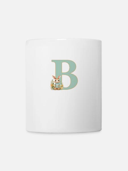 Lettre B, Monogramme, Fleurs, Lapin - Mug blanc - blanc