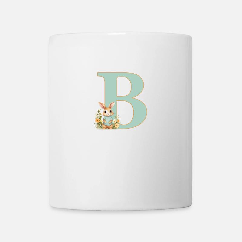 Lettre B, Monogramme, Fleurs, Lapin - Mug blanc - blanc
