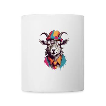 Funny goat with tie and colorful hat - Mug - white - Front