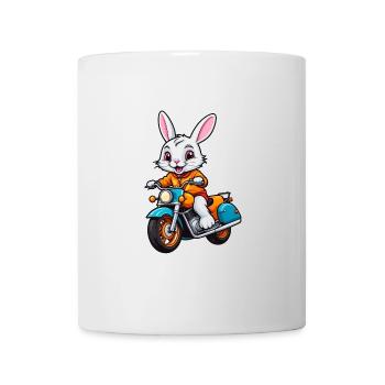 Cooler Osterhase auf dem Motorrad Bikerhase - Tasse - Weiß - Vorne