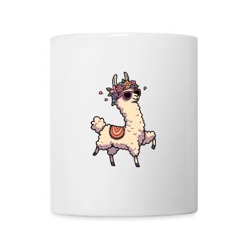 Comic Llama Alpaca Flower Sunglasses Flower Child - Mug - white - Front