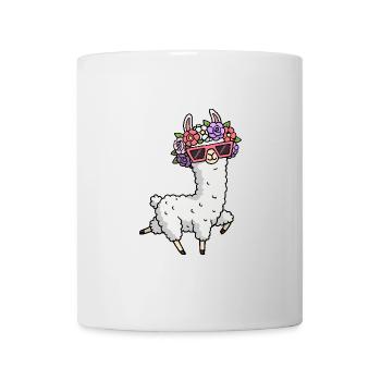 Comic Llama Alpaca Flower Sunglasses Hippie Dancer - Mug - white - Front