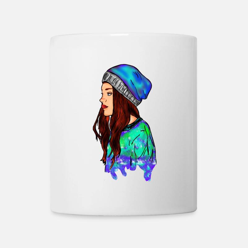 illustration colorée de femme avec bonnet - Mug blanc - blanc