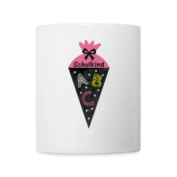 Enfant ABC - Cône d’école en style tableau noir - Rose - Mug blanc - blanc - Devant