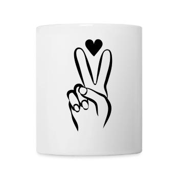 Hand mit Peace-Zeichen und Herz S/W - Tasse - Weiß - Vorne