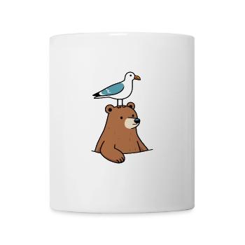 Brown bear with North Sea seagull on head - Mug - white - Front
