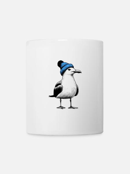 Nordsee Hafen Moin Möwe Mütze Beanie blau - Tasse - Weiß