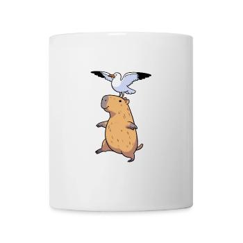 Comic Capybara Watershine with Seagull on Back - Mug - white - Front