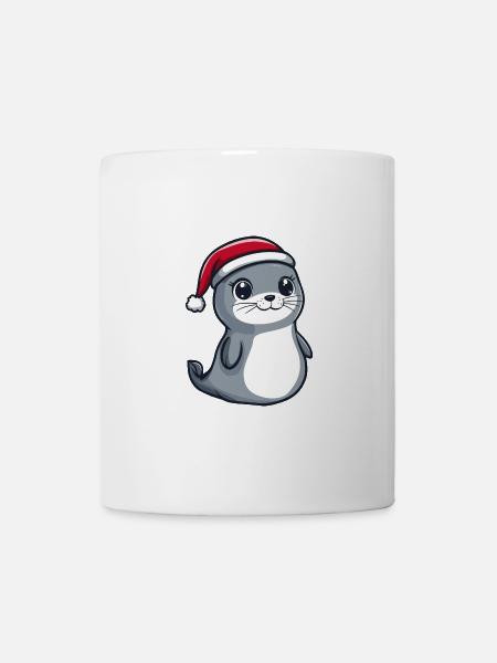 Robbe Tier Weihnachten Niedlich - Tasse - Weiß