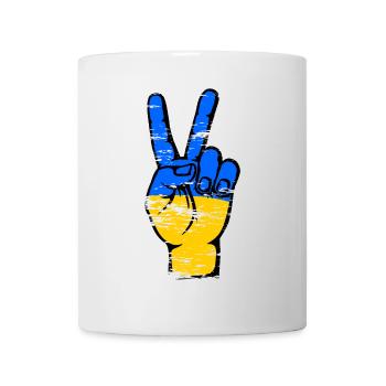 Symbole de victoire de la paix du drapeau de l’Ukraine utilisé - Mug blanc - blanc - Devant