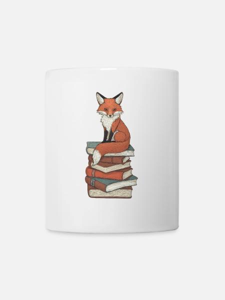 Fuchs auf Bücherstapel - Tasse - Weiß