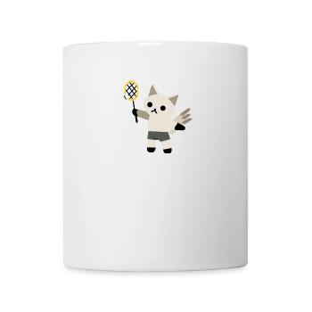 excited cat plays badminton - Mug - white - Front