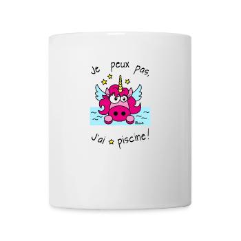 Licorne Rose, Je Peux Pas J'ai Piscine - Mug blanc - blanc - Devant