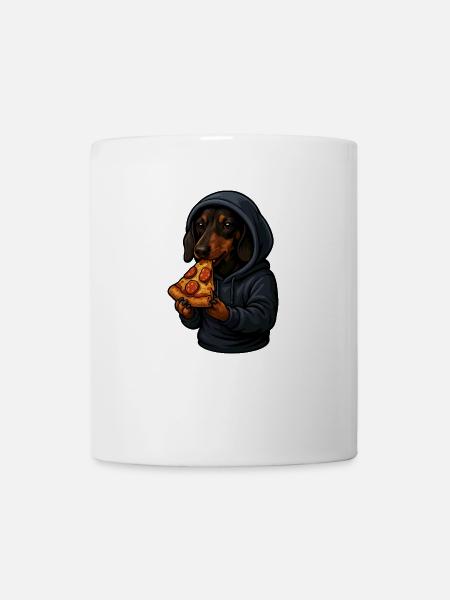Teckel en sweat à capuche mangeant de la pizza - Mug blanc - blanc