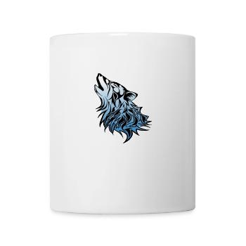 Tribal, tête de loup hurlant, contour noir bleu blanc - Mug blanc - blanc - Devant
