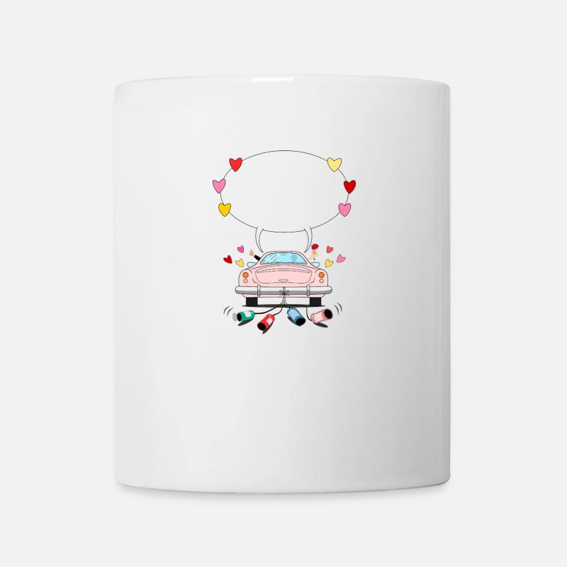 Hochzeitsauto mit Sprechblase in Rosa - Tasse - Weiß